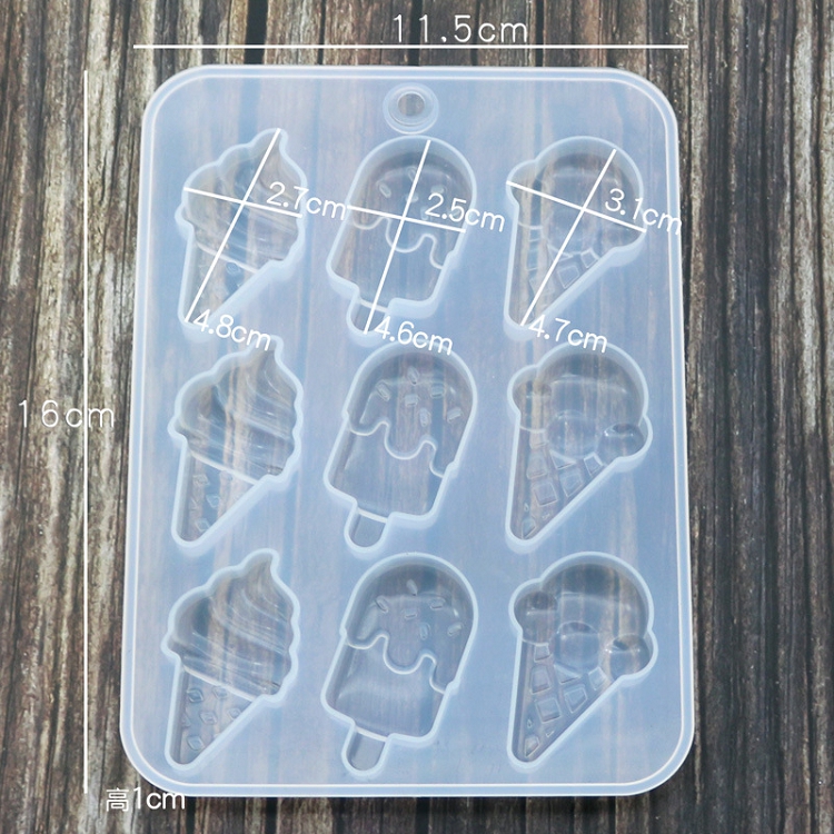 DIY Silicone Crystal Epoxy Mold Ice Cream Mold 9 with Mirror Hand Pendant Making Silicone Mold