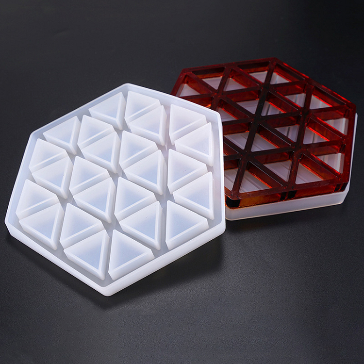 1 piece of crystal epoxy mold, hexagonal coaster dDIY, hexagonal inner triangle inner striped coaster epoxy resin mold