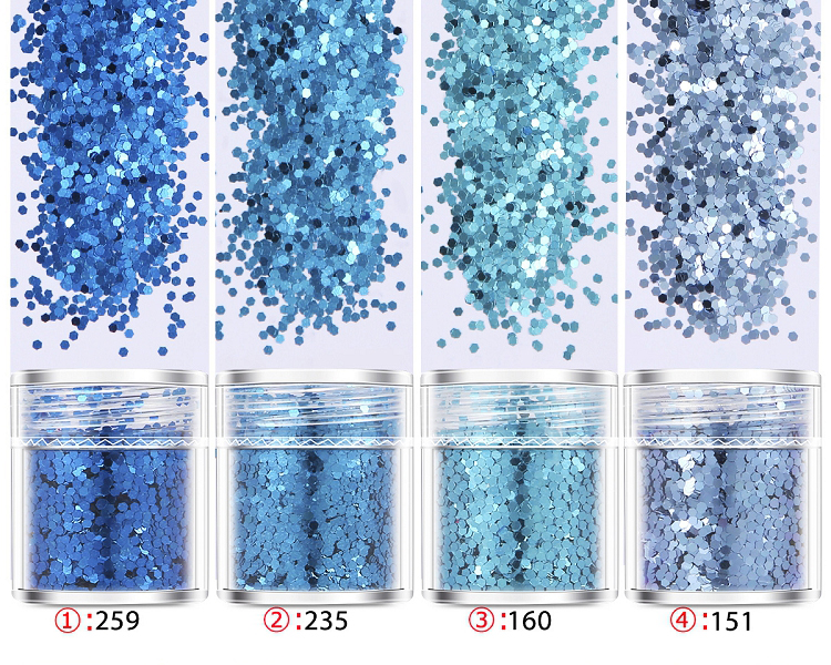 4pots Sky Blue Color Hexagon Sequins 1mm Glitter Mixed UV Resin Mold Filling Material For Diy Resin Crafts Silicone Mold Pigment