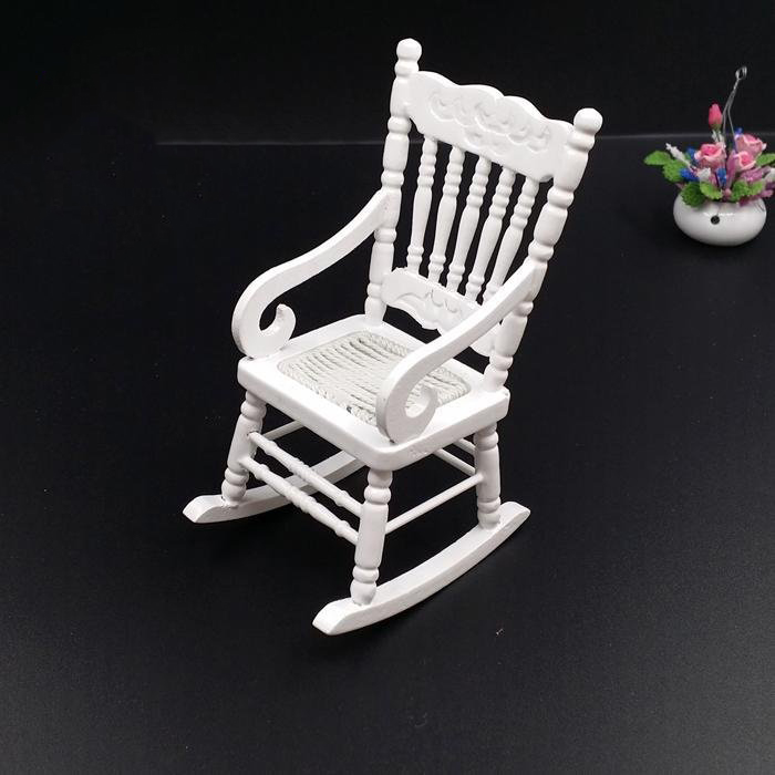 1:12 Dollhouse Miniature Furniture White Wooden Rocking Chair Stool Seat Dolls House Room Furniture Ornament Accessories Toy