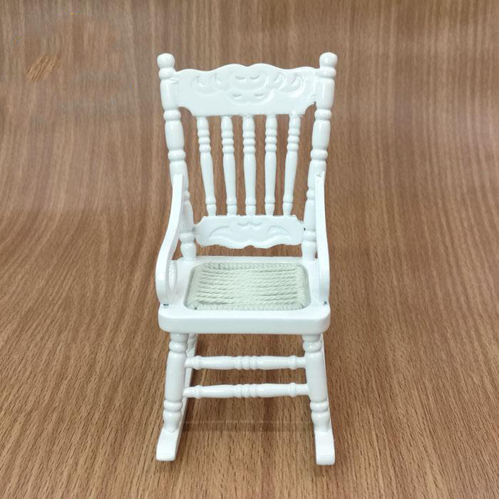 1:12 Dollhouse Miniature Furniture White Wooden Rocking Chair Stool Seat Dolls House Room Furniture Ornament Accessories Toy
