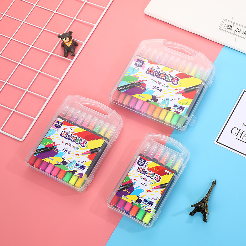 Promotional Felt Tip Plastic Water Color Fiber Pens Water Color Pen Set Set of 12-24colors