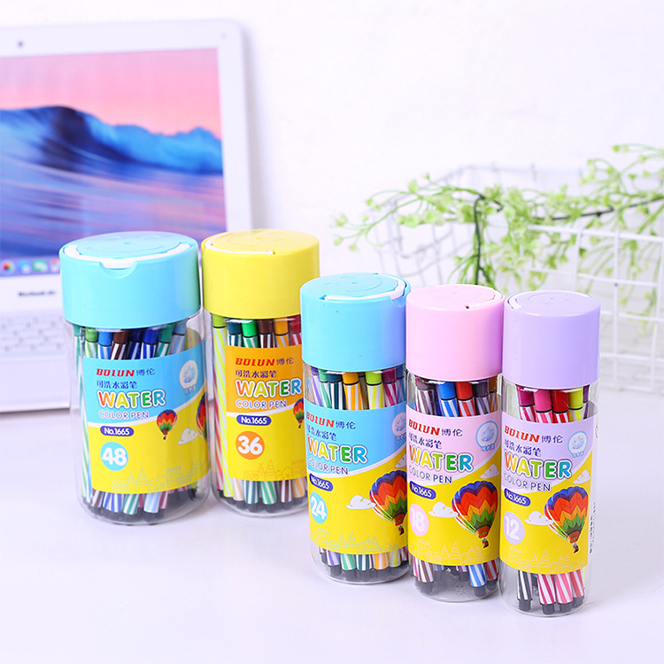 High Quality Cartoon Striped Washable Watercolor Pen Marker 12-48Color Painting Watercolor Pen