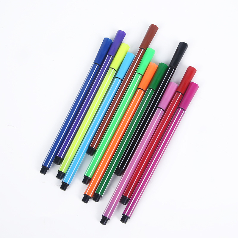 High Quality Cartoon Striped Washable Watercolor Pen Marker 12-24 Color Painting Watercolor Pen