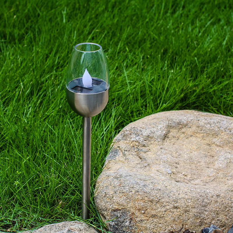 Outdoor lawn lamp glass and stainless steel decorative lamp LED wine glass simulation flame lamp