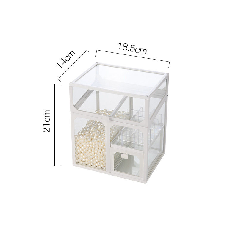 Glass cosmetic storage box dust-proof household large-capacity skin care products lipstick makeup brush desktop rack