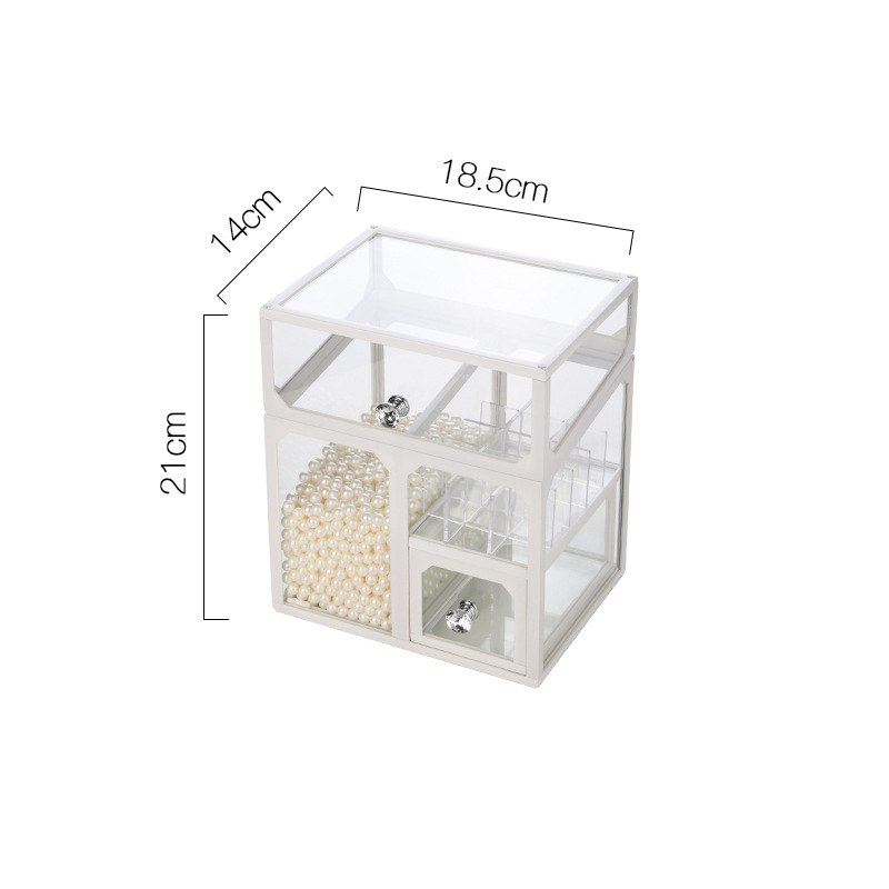 Glass cosmetic storage box dust-proof household large-capacity skin care products lipstick makeup brush desktop rack
