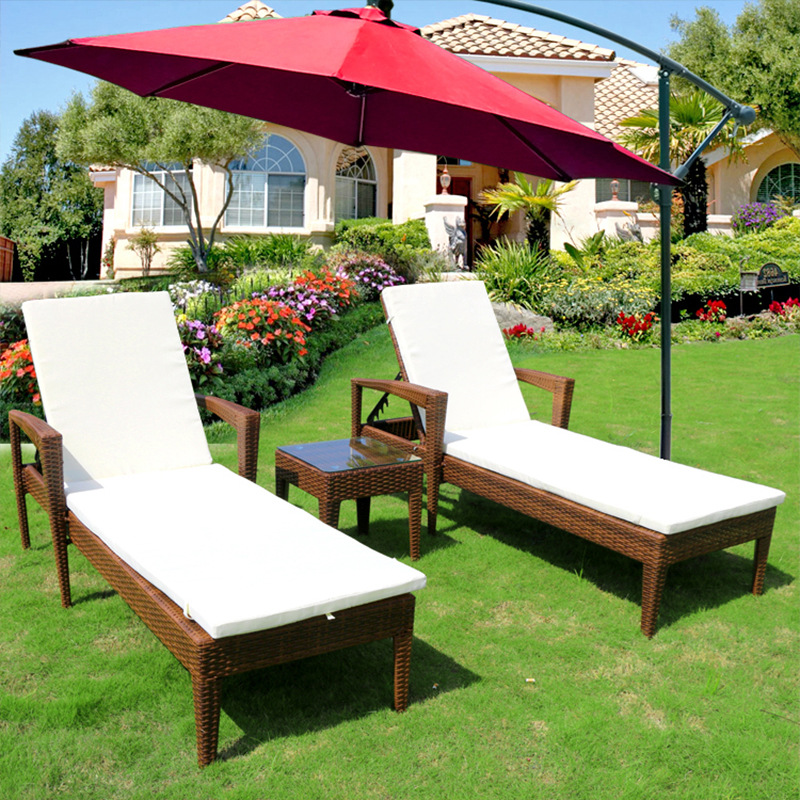 Durable outdoor wicker chaise lounge with cushion foldable rattan sun lounger