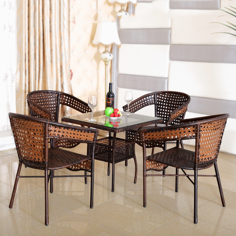 Factory wholesale leisure balcony rattan chair outdoor rattan chair set of three or five handmade pe Rattan woven furniture