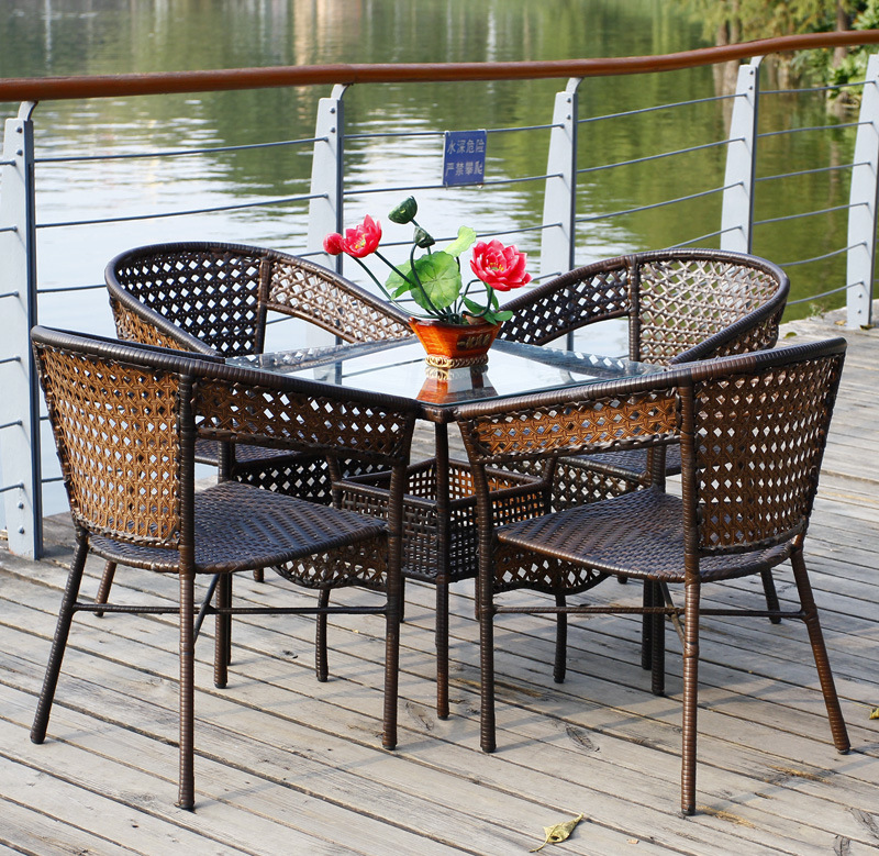 Factory wholesale leisure balcony rattan chair outdoor rattan chair set of three or five handmade pe Rattan woven furniture