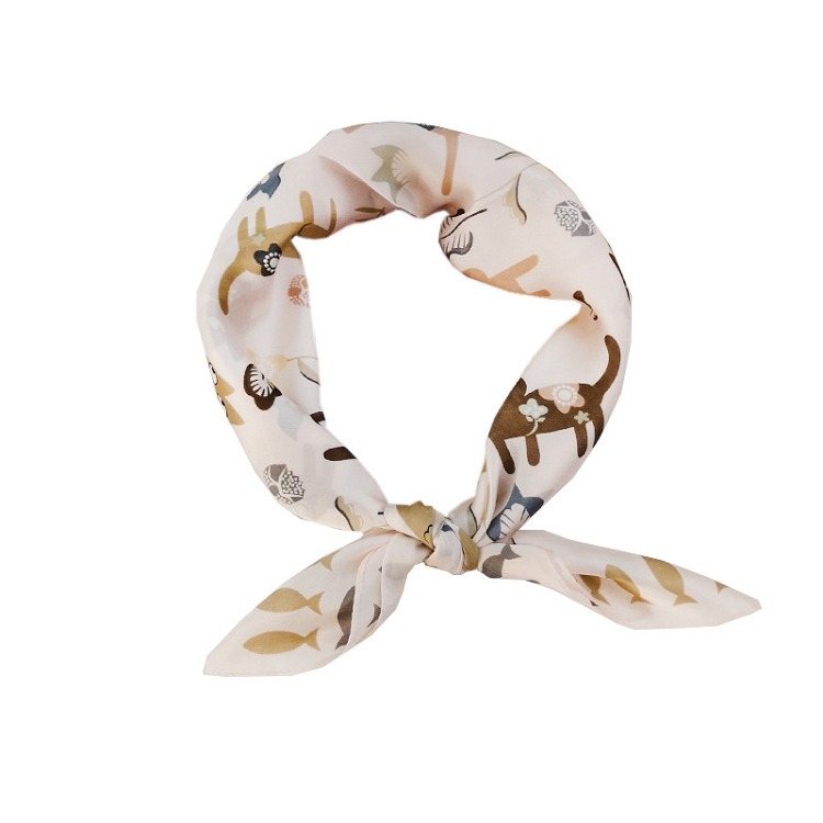 The new fall 2019 70 Authentic silk scarf Women's Korean small square small cat fish khaki scarf embellished bag