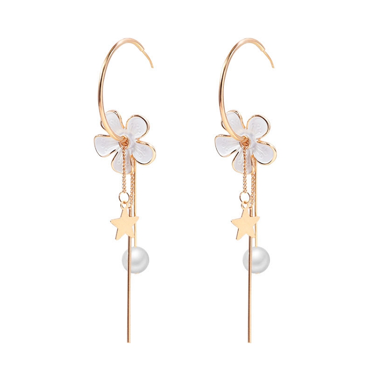 European and American exaggerated retro earrings fashion pearls long earrings temperament tassel S925 silver needle flower earrings for women