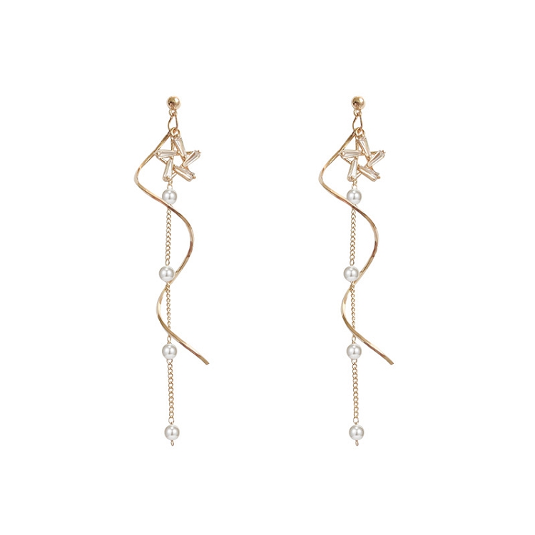 925 silver needle earrings super fairy exquisite micro-inlaid zircon star tassel pearl earrings pendant femininity long style