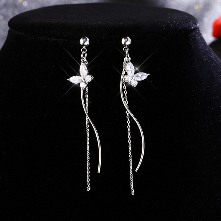 925 silver needle earrings temperament South Korea personality versatile super fairy petals pendant long pendant versatile tassel earrings