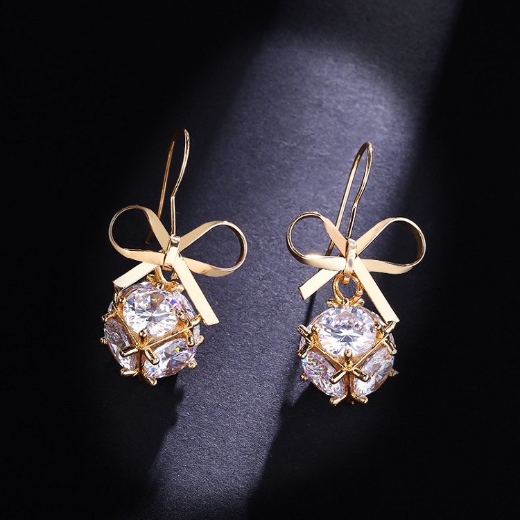 South Korea net red bow full diamond pendant earrings popular girl ins exquisite earrings with zircon earrings accessories