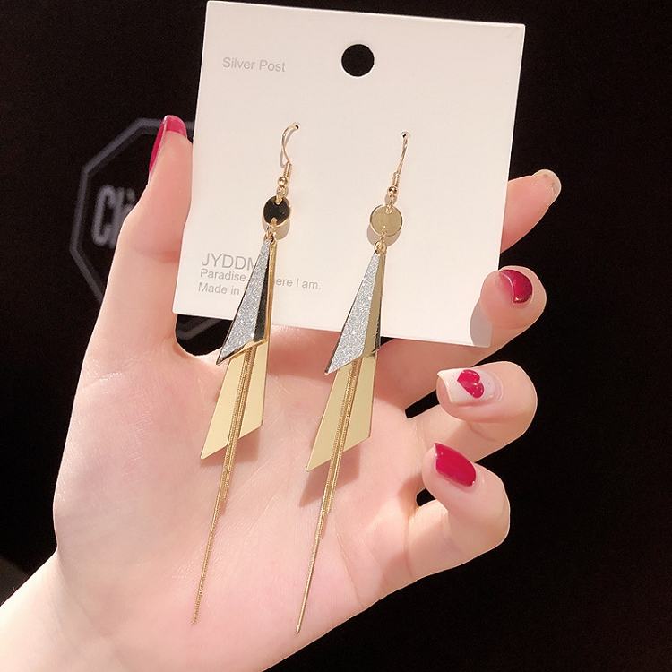 Europe and the United States exaggerated personality temperament earrings female new long net red super fairy earrings geometric tassel earrings earrings tide