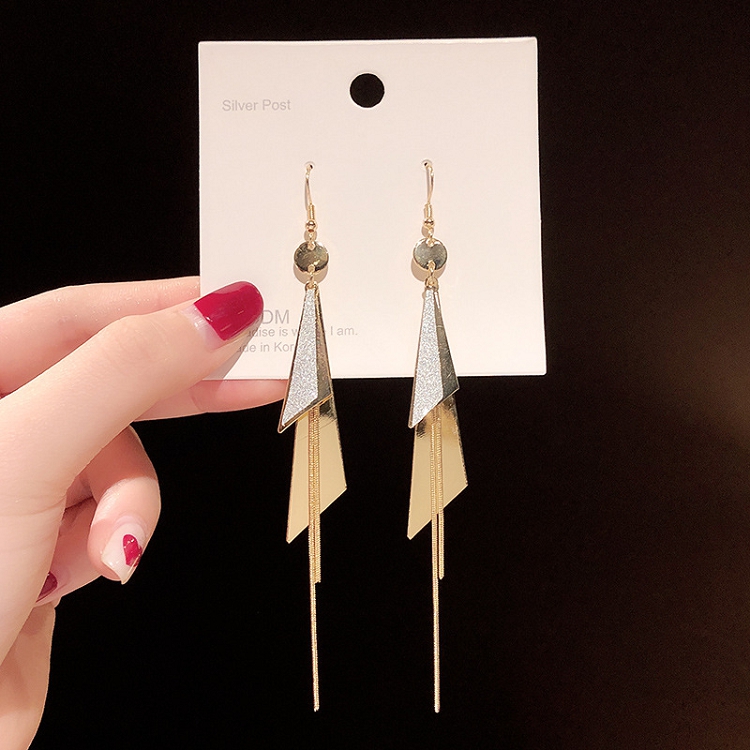 Europe and the United States exaggerated personality temperament earrings female new long net red super fairy earrings geometric tassel earrings earrings tide