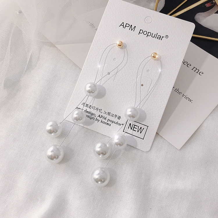 Pearl earrings female pendant long style temperament network red with a celebrity yuan simple personality fashion pendant earrings