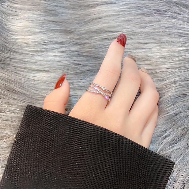 Diamond set index finger opening ring female fashion personality double layer ring hipster versatile tail ring INS element ring zircon stone ring