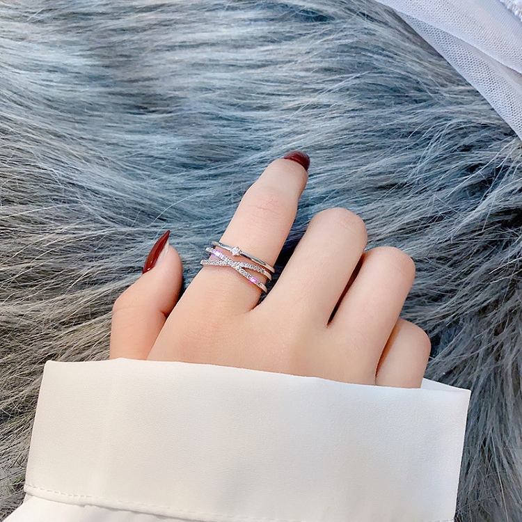 Diamond set index finger opening ring female fashion personality double layer ring hipster versatile tail ring INS element ring zircon stone ring