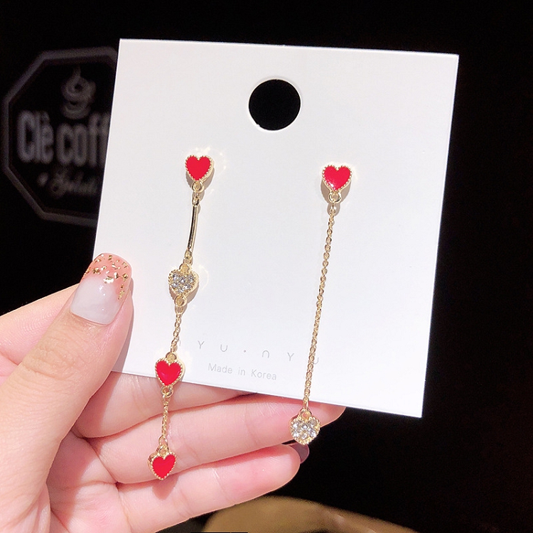 S925 Silver needle asymmetrical tassel earrings