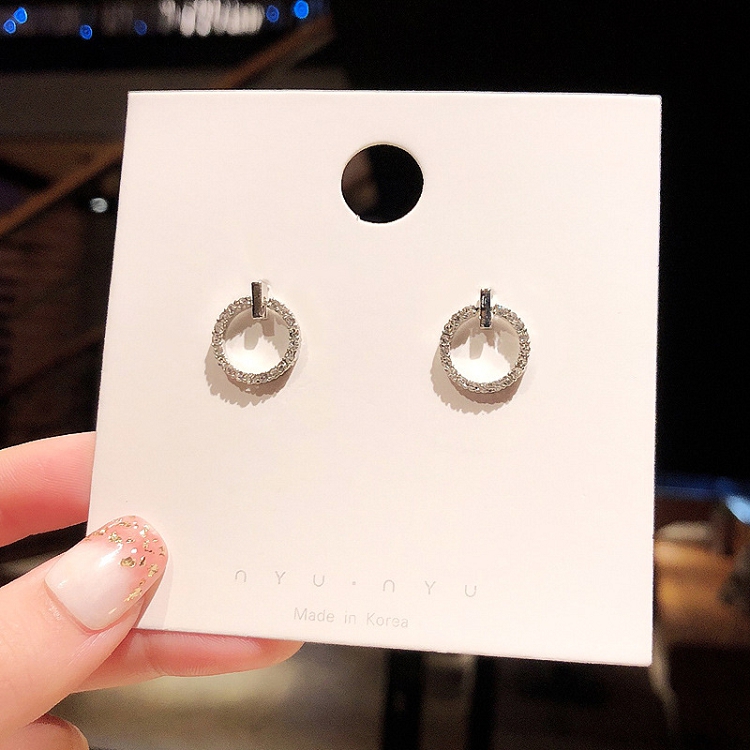 925 silver needle earrings net red circle earrings drop South Korean temperament short earrings simple and fresh set diamond wholesale