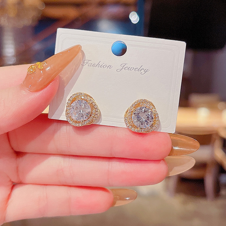 Micro-inlaid diamond zircon super flash bird's Nest ring earrings women's S925 silver needle Super flash quality stud earrings