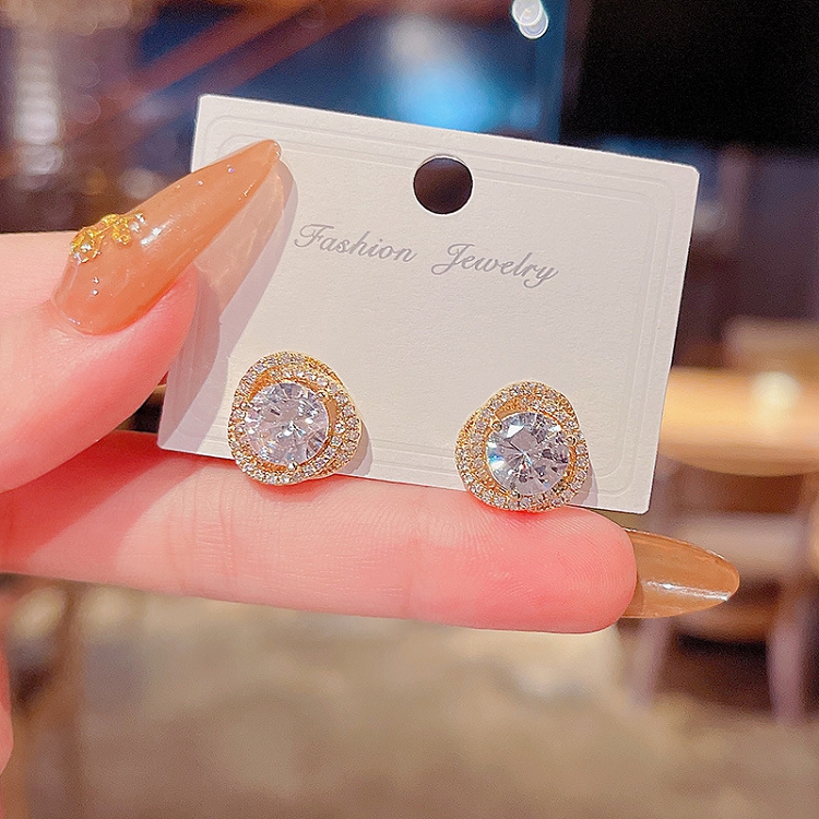Micro-inlaid diamond zircon super flash bird's Nest ring earrings women's S925 silver needle Super flash quality stud earrings
