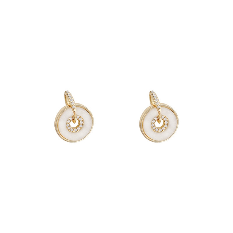 S925 silver needle Korean new circle white fritillaria temperament earrings female French super fairy personality simple earrings