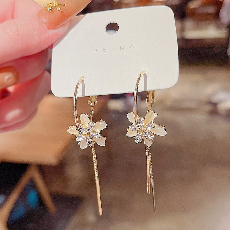 S925 silver needle long style tassel zircon flower earrings female geometry temperament cold wind earrings wholesale products