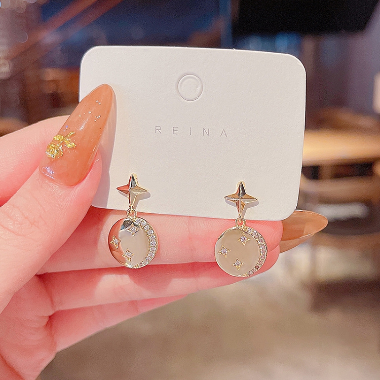 S925 Silver needle Korean super fairy opal geometry earrings Female block micro-inlaid diamond super flash earrings earrings