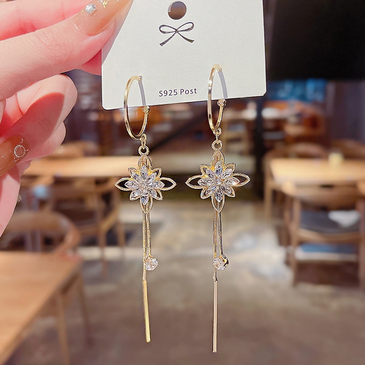 925 silver needle Korean small fresh series geometric flower earrings INS tide net red with simple fashion earrings