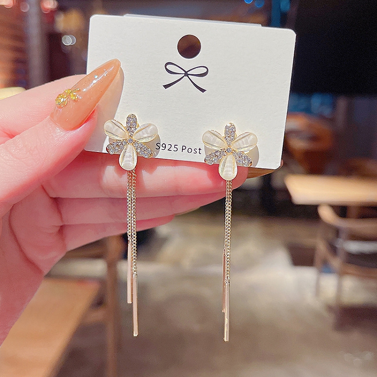 S925 silver needle Korean new geometry earrings female net red with temperament tulip set diamond earrings earrings