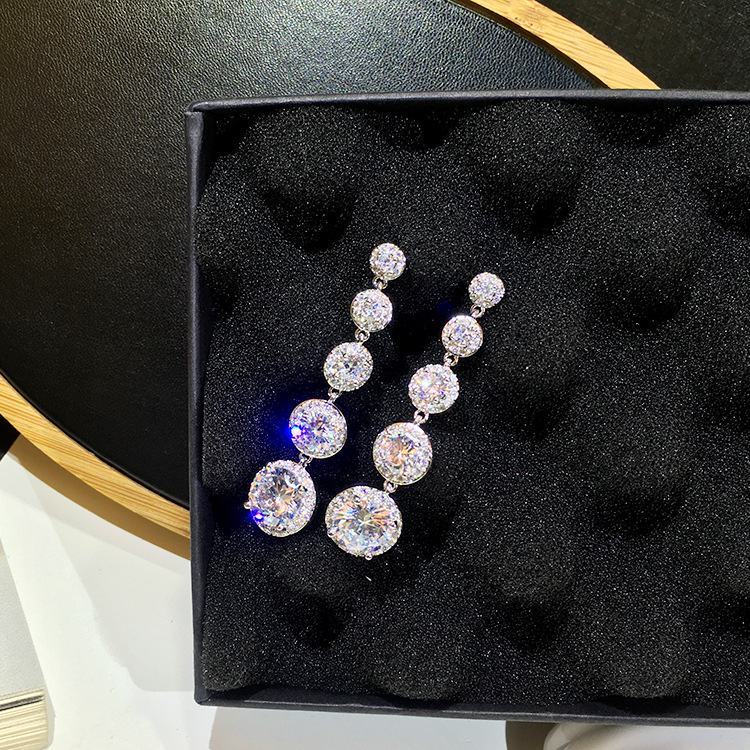 S925 Silver needle sparkling zircon long earrings For women simple, all-matching earrings fashion earrings 