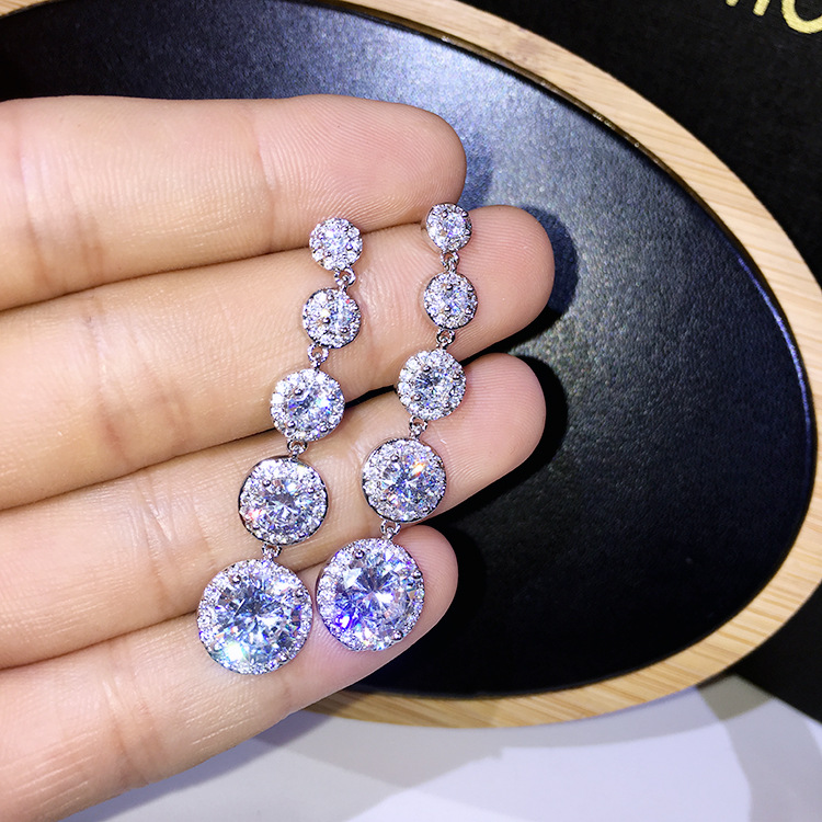S925 Silver needle sparkling zircon long earrings For women simple, all-matching earrings fashion earrings 