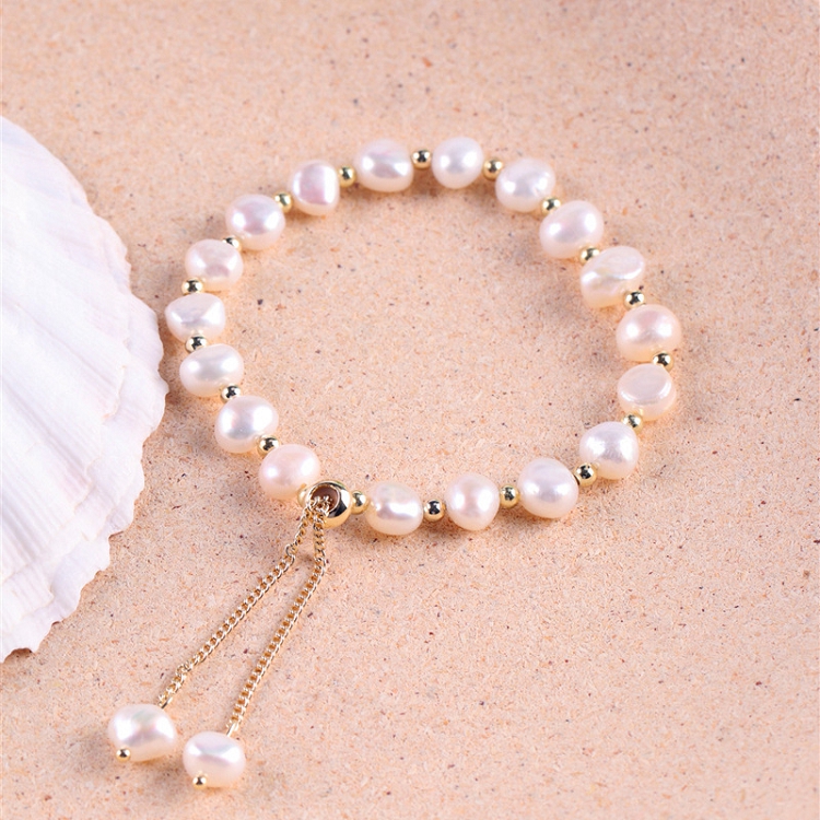 Natural freshwater pearl Baroque profiled dazzle pearl bracelet bracelet string Irregular 14K gold plated bracelet women tide 