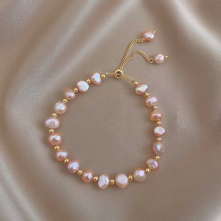 Natural freshwater pearl Baroque profiled dazzle pearl bracelet bracelet string Irregular 14K gold plated bracelet women tide 