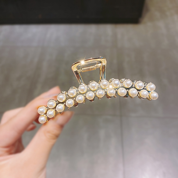 French temperament hair amount more clip back of the head clip pearl light luxury large grip design hair clip versatile shark clip 