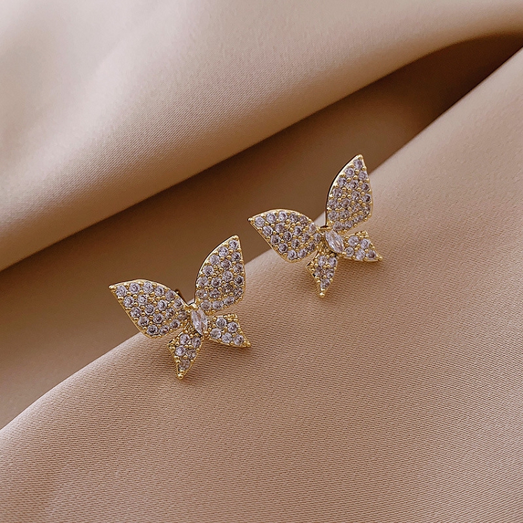 Earrings female butterfly small exquisite cold wind 925 sterling silver earrings niche new high sense of temperament small earrings 
