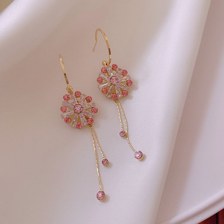 Two wear Japanese South Korea temperament pink full diamond earrings for women 2020 new tide long wearable earring pendant earrings 
