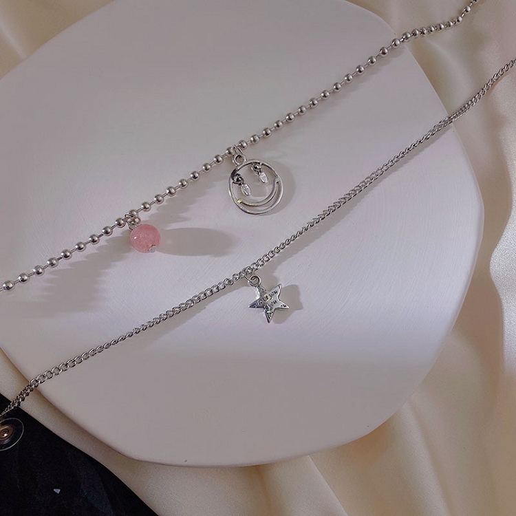 Smiling face star necklace INS cold wind double clavicle chain female simple Korean temperament 2020 new choker 