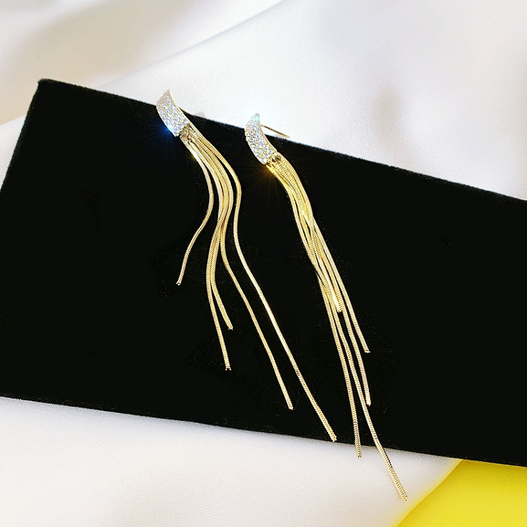 Europe and the United States high sense of earrings female long temperament super fairy tassel South Korea net red French simple thin earrings tide 