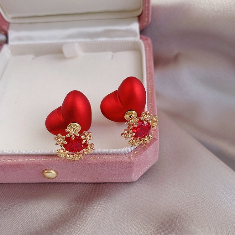 Benmingnian red pearl earrings South Korean temperament silver needle before and after snowflake earrings personality versatile anti-allergy earrings 