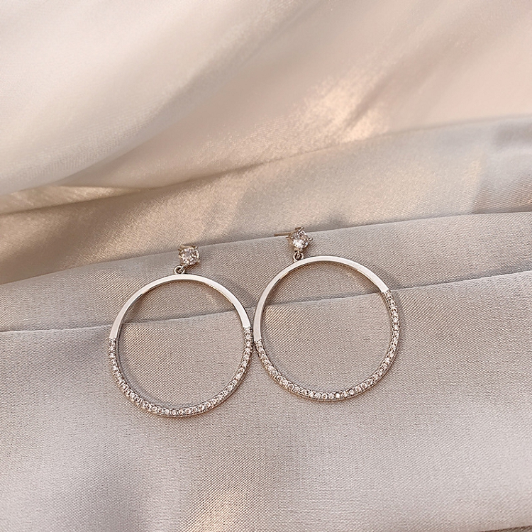 S925 Silver needle earring Ring earrings Earrings for women 2019 new tide semicircle diamond-studded earrings as a gift for your girlfriend 