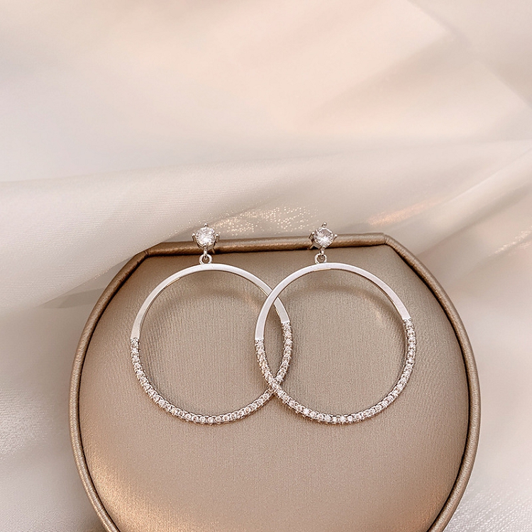 S925 Silver needle earring Ring earrings Earrings for women 2019 new tide semicircle diamond-studded earrings as a gift for your girlfriend 