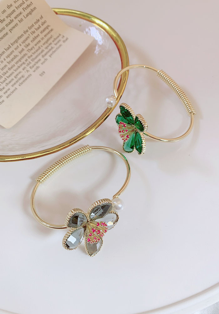 Fashion Korea super flash crystal flower temperament exaggerated atmosphere opening bracelet color show skin color first jewelry female tide 