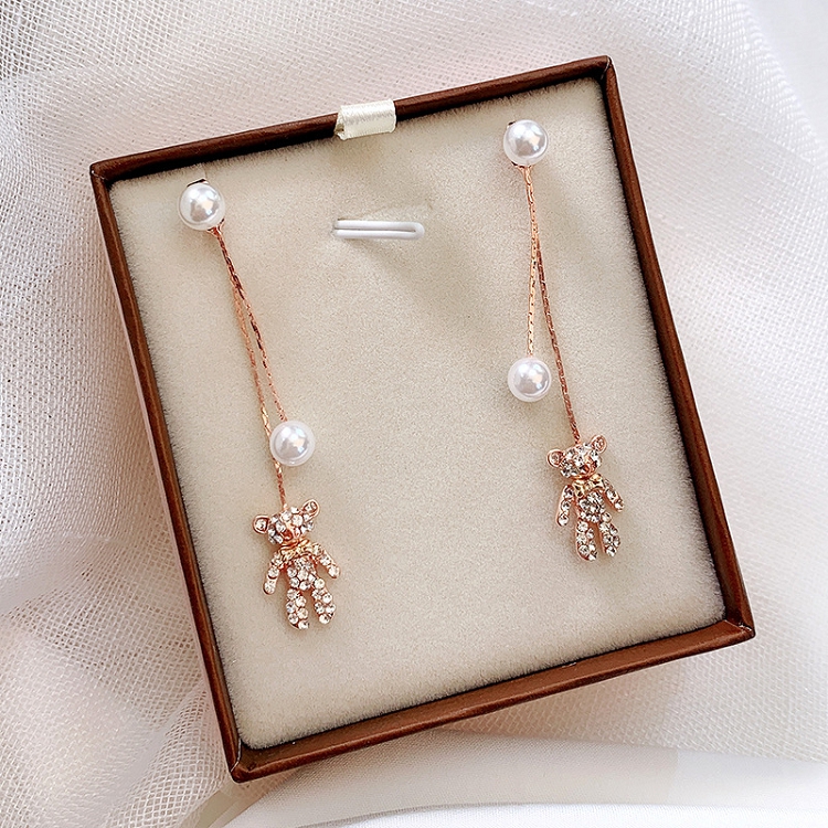South Korea east gate new set diamond bear imitation pearl tassel earrings female simple versatile earrings wholesale ?