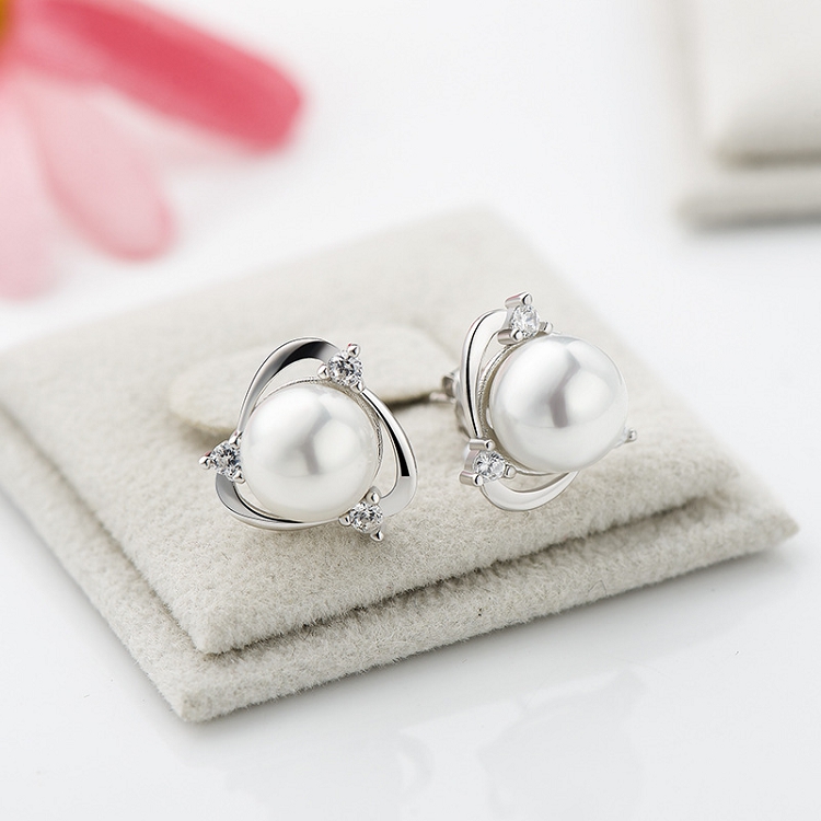 S925 sterling silver inlaid pearl earrings for women's cross-border trade simple earrings versatile gifts