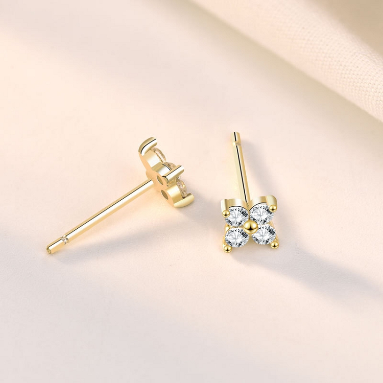 S925 sterling silver set diamond four-leaf clover earrings female INS small fresh sen simple fashion earrings against allergies