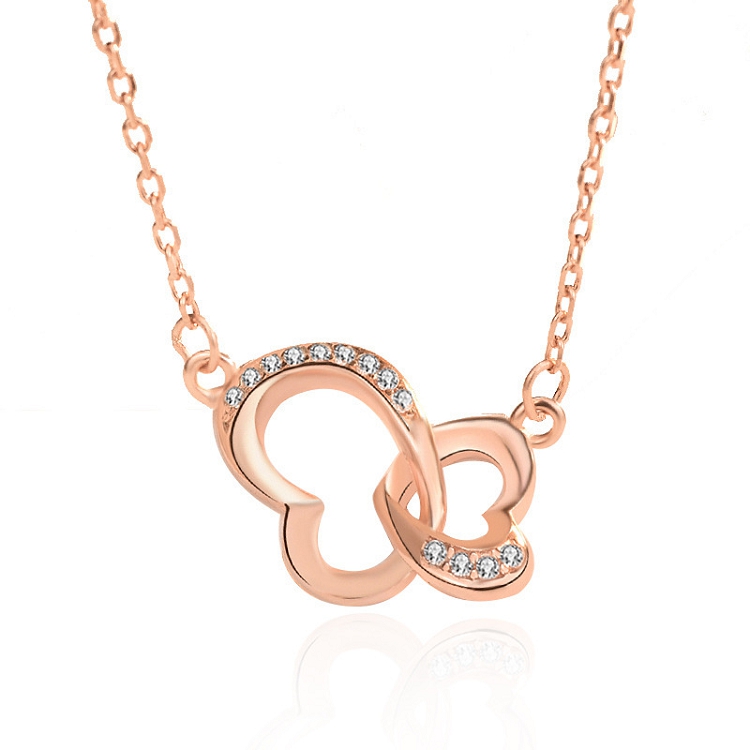S925 sterling silver double heart necklace female cold wind INS design sense rose gold clavicle chain silver ornaments
